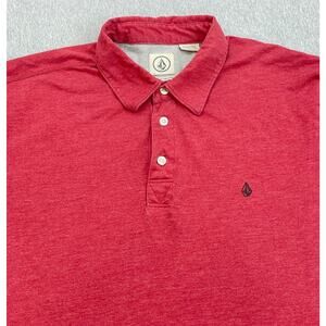 Volcom Polo Shirt Mens XL Red Cotton Blend Short Sleeve True To This Logo